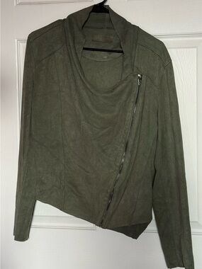 Blank NYC Olive Green Asymmetrical Zip Cascading Front Jacket